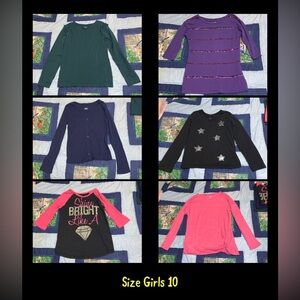 6 Girls Shirts ( 4 Long Sleeve 2 Half Arm) Size 10